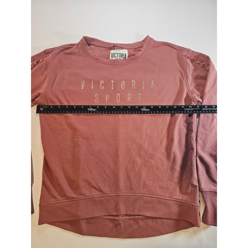 Victoria Sport Sweatshirt Women S Mauve Pink Ruffle Sleeve Glitter Logo - Picture 7 of 8